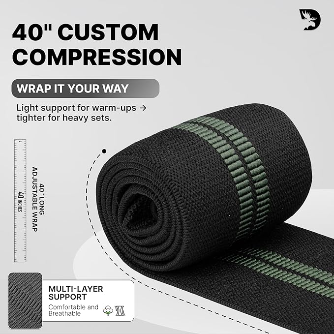 DMoose Fitness Elbow Wraps for Weightlifting (Pair) - 40'' Adjustable Strap for Gym Workout & Bench Press, Compression Elbow Sleeves for Tendonitis, Joint Support, Powerlifting & Deadlifts