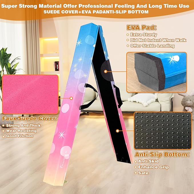 MARFULA 6 FT / 8 FT / 9 FT Folding Gymnastics Beam Foam Balance Floor Beam - Extra Firm - Suede Cover - Anti Slip Bottom with Carry Bag for Kids/Adults Home Use