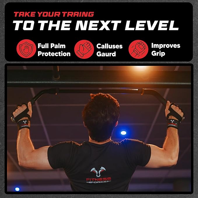 FITNESS FORCE Ventilated Weightlifting Gloves Workout Gloves for Men & Women with Built-in Wrist Wraps Fingerless Gym Gloves for Men Perfect for Exercise Fitness, Weight Lifting, Cross Training