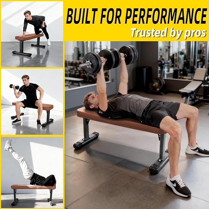 Flat Weight Bench, 2.4 Inch Thick Pad Workout Bench 660 LBS Bench Press Exercise Equipment for Home Gym Strength Weight Training