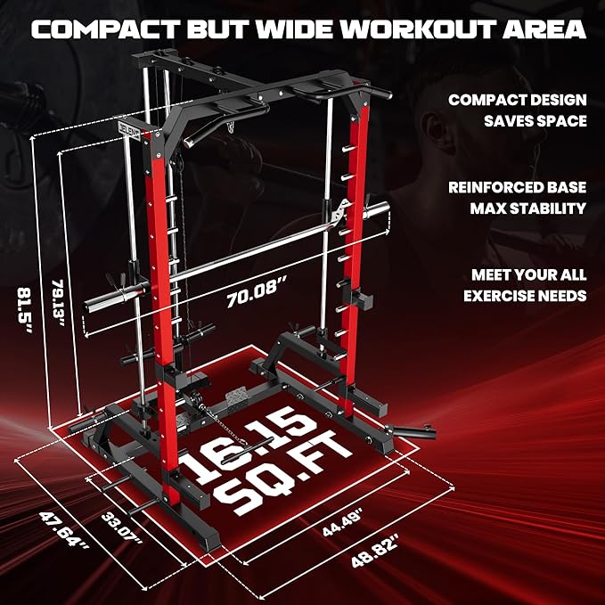 JELENS SR01 Smith Machine, 2000LBS Multi-Function Power Cage with LAT Pulldown System, All-in-One Home Gym Squat Rack with Smith Bar and Training Attachments for Full Body Workouts