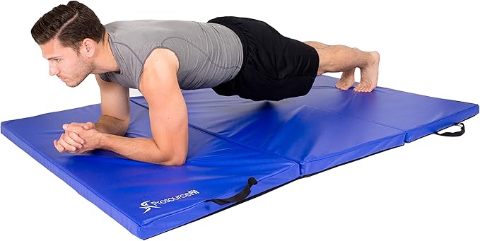 ProsourceFit Tri-Fold Folding Thick Exercise Mat 6’x4’ with Carrying Handles for Tumbling, Martial Arts, Gymnastics, Stretching, Core Workouts