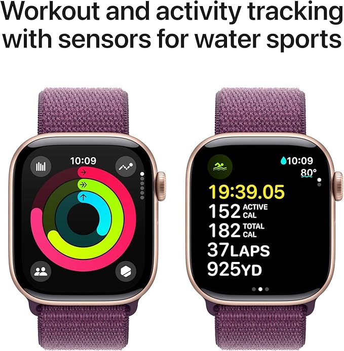 Apple Watch Series 10 [GPS 42mm case] Smartwatch with Rose Gold Aluminum Case with Plum Sport Loop. Fitness Tracker, ECG App, Always-On Retina Display, Carbon Neutral