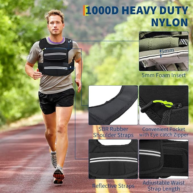 Adjustable Weighted Vest, 25/35/45 Lbs Weight Vest for Men, Weighted Vest with Pocket/Reflective Strips/Solid Iron Weights