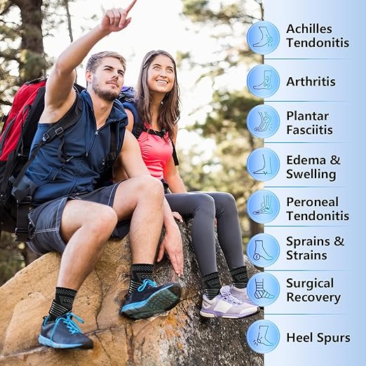 DRNAIETY Copper Ankle Brace for Men & Women - 1 Pair Adjustable Ankle Support Compression Sleeve for Plantar Fasciitis, Achilles Tendonitis, Foot Pain, Swelling, Sprains - Everyday Use (Black, Small)