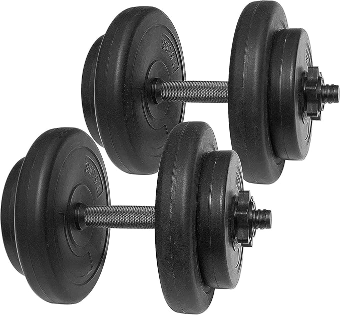 BalanceFrom 40 Pounds Vinyl Coated Dumbbell Set for Home Gym, Black – Cement Weight Plates with 14-Inch Contoured Handles and Collar Locks for Adjustable Strength Training Workouts