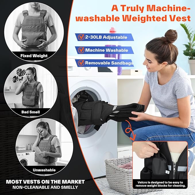 Sportneer Adjustable Weighted Vest Weights: 2-18 lbs/2-40 lbs Washable Weight Vest for Walking 16 In 1 Fast Adjust Rucking Vest for Women and Men Home Gym Running Jogging Strength Training Vests