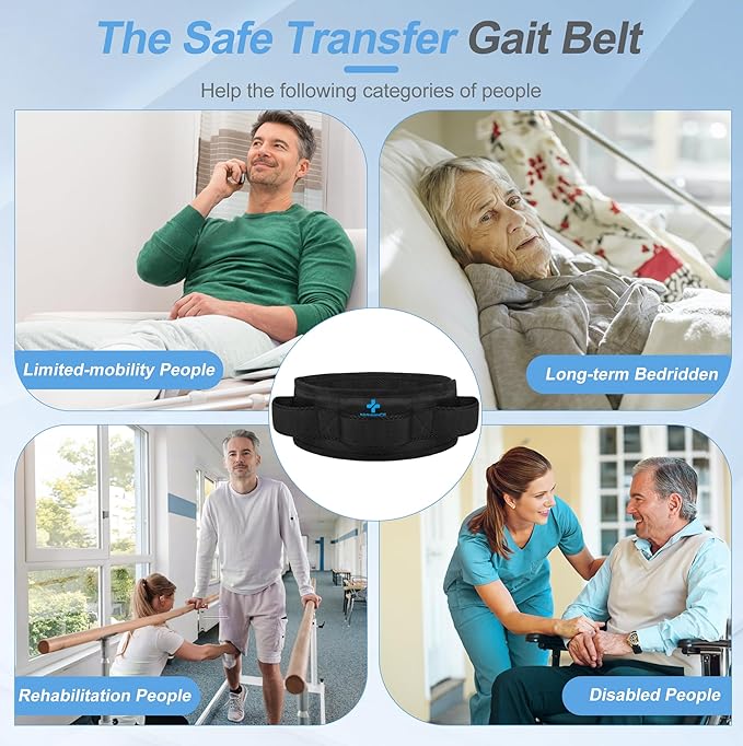 Gait Belt Transfer Belts with Handles for Lifting Seniors, Safety Gate Belt with Quick Release Buckle Nursing Safety Patient Assist for Elderly, Disabled, Physical Therapy, Caregivers(Black)