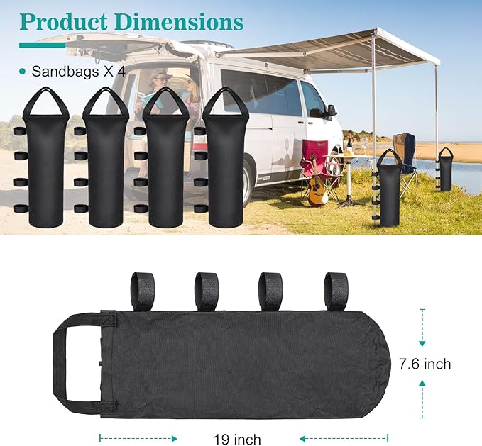 4 Packs Sandbags Weight Bags, 112 LBS Large Sandbags for weight, Cylindrical Heavy Duty Sand Bags for Beach Canopy, Pop Up Tent, RV Awning, Picnic Table, Umbrella Base, Gazebos, Trampoline Stakes