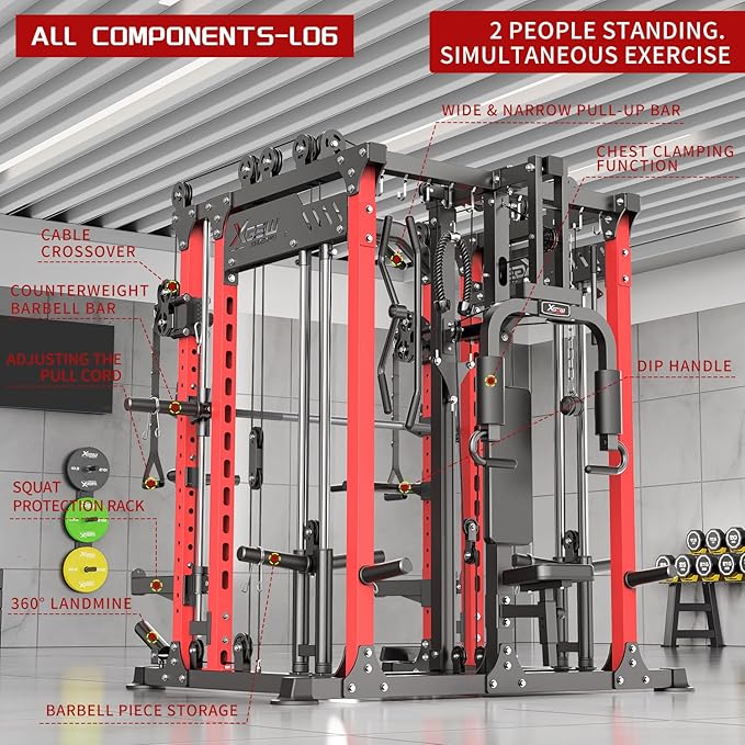 Multi-Purpose Squat Rack,Smith Machine Weight Rack Set with Cable Crossover System, Home Gym Power Racks, Power Racks and Packages