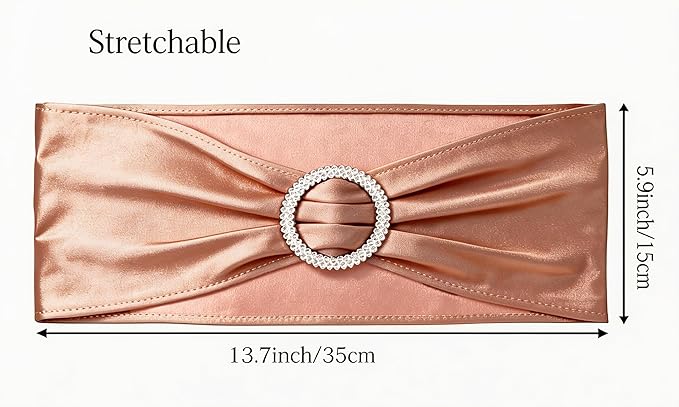 Spandex Rose Gold Chair Sashes 100 Pack Wedding Chair Bands with Buckles Pink Gold Chairs Bows for Party Birthday Bridal Shower Engagement Anniversary Outdoor Event Decorations