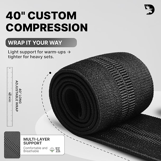 DMoose Fitness Elbow Wraps for Weightlifting (Pair) - 40'' Adjustable Strap for Gym Workout & Bench Press, Compression Elbow Sleeves for Tendonitis, Joint Support, Powerlifting & Deadlifts