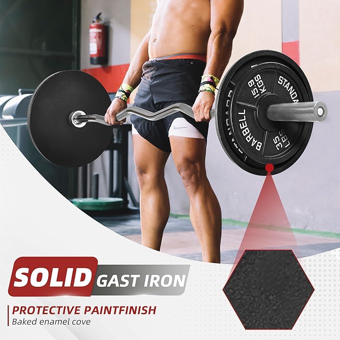 2" Cast Iron Weight Plates | 2.5LB to 45LB Standard Gym Plates (Singles, Pairs & Multi-Pack Sets) | Black with Silver Numbers for Barbell, Dumbbell, Powerlifting & Home Gym