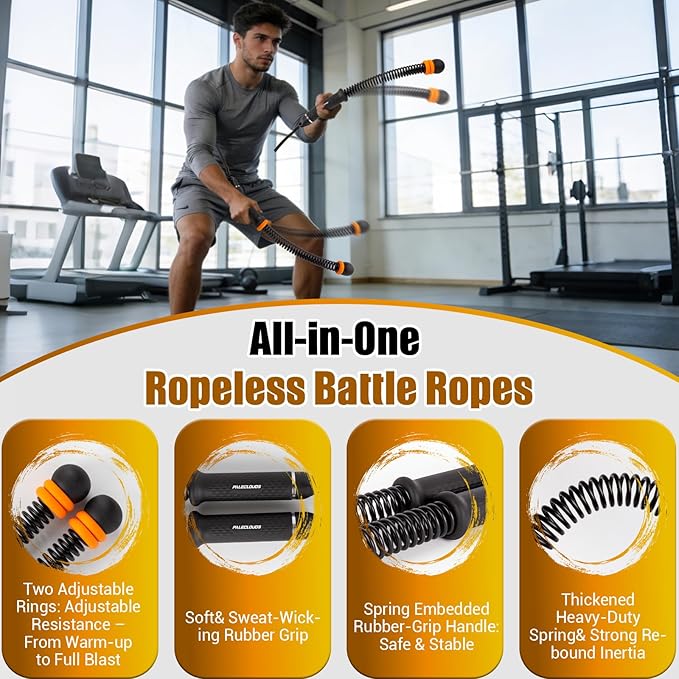 Portable Ropeless Battle Ropes, Adjustable Weights Cordless Battle Ropes for Home Gym with Storage Bag, Weighted Exercise Equipment for Low-Impact Workout, Strength & HIIT, for Men & Women (Black)