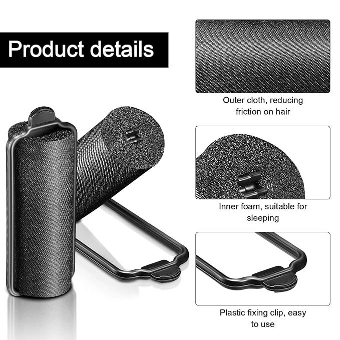 Syhood 18 Pcs Satin Rollers for Black Hair Foam Sponge Rollers Black Satin Wrapped Hair Curlers for Hairdressing Styling(1.18 Inch)