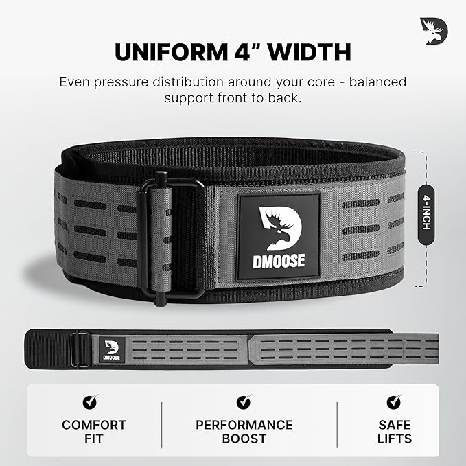 DMoose Weight Lifting Belt - Auto Locking Gym Belt for Olympic Training, WOD, Cross Training for Men and Women - 4" Nylon Workout belt with Adjustable Buckle - Provides Lumbar Support and Stability