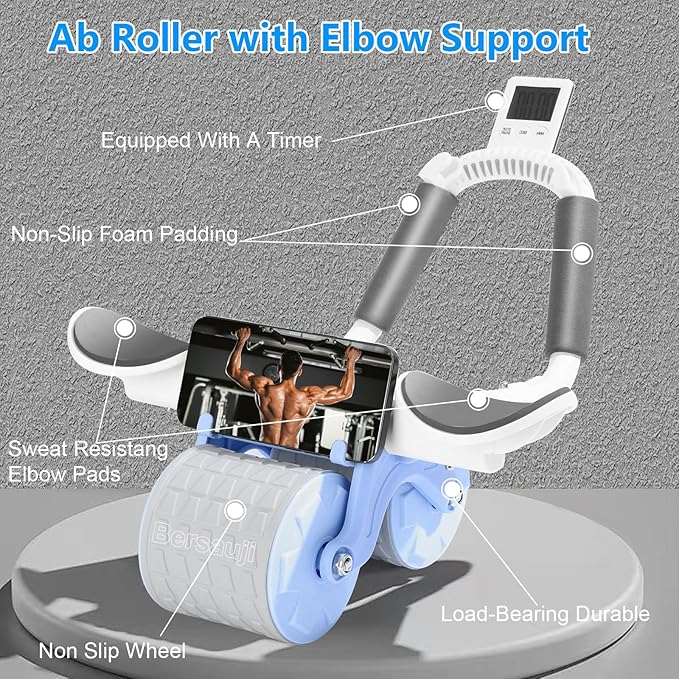 2026 New Ab Roller Wheel with Knee Mat &Timer, Automatic Rebound Abdominal Wheel, Ab Abdominal Exercise Roller with Elbow Support, Abs Workout Equipment Ab Exercise Roller for Women Men