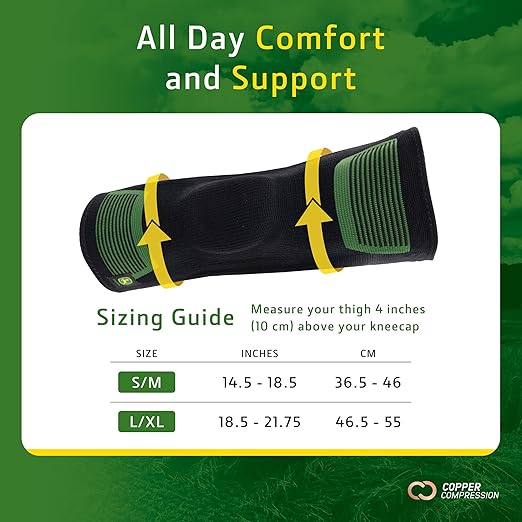 John Deere Knee Sleeve by Copper Compression – Patella Ring Stabilizer for Arthritis, Meniscus Tears, Tendonitis, Ligament Injuries – Seamless Heavy-Duty Brace for Joint Relief – S/M