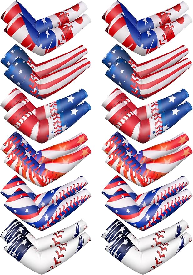12 Pairs Sports Arm Sleeves for Kids Basketball Baseball Arm Sleeves UV Sun Protection Cooling Arm Cover Sleeve