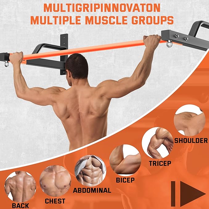 2025 Upgrade Pull Up Bar Wall Mounted - 600 lbs Heavy Duty Strength Training Pull-Up Bars, Ideal Rogue Pull Up Bar for Home and Commercial Gym, Easy Installation Chin Up Bar, Versatile Garage Pullup Bar