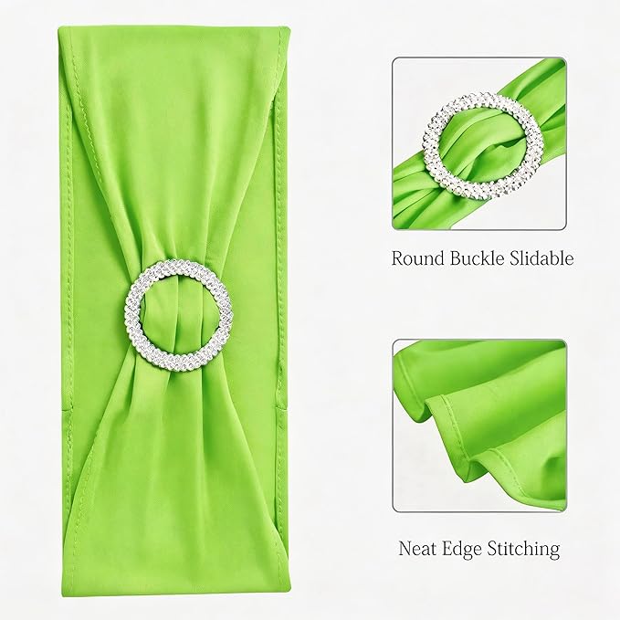 50 Stretch Spandex Light Green Chair Sashes for Wedding Chair Bows Bands with Slider Buckles Fitting Party Feast Banquet Restaurant Event Bridal Baby Shower Decoration
