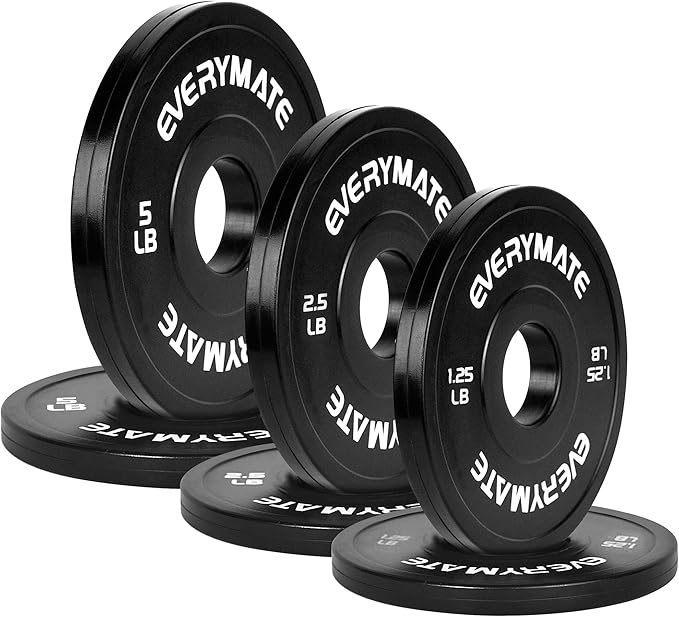 EVERYMATE Black Change Weight Plates 1.25LB 2.5LB 5LB Set Fractional Olympic Bumper Plates for Cross Training Steel Insert Strength Training