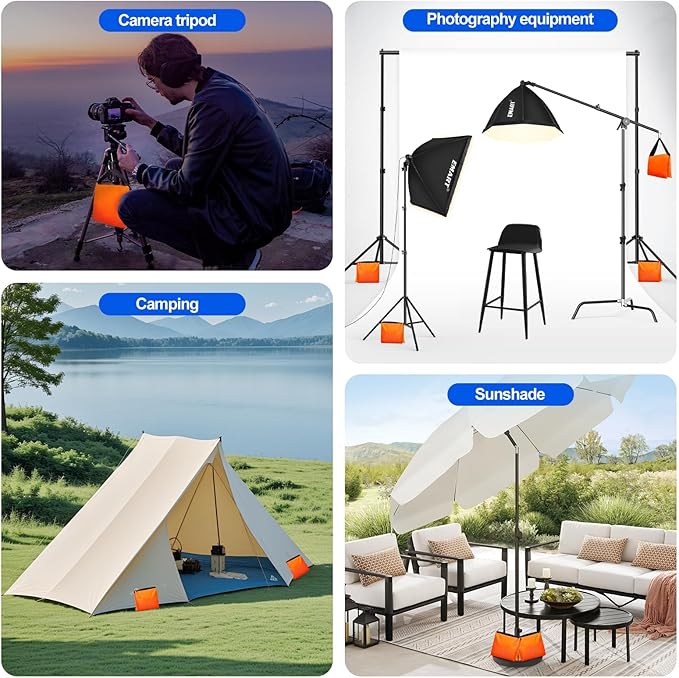 EMART Heavy Duty Sandbag Photo Studio Weight Bag Saddlebag Design for Photography Light Stand Tripod, Outdoor Patio, Sports, Pop up Tent, Umbrella Base, Camping, Fishing Chair -4 Packs Set(Orange)