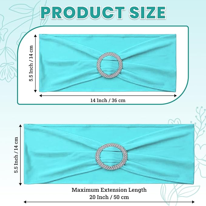 VDS - Aqua Blue | Spandex Chair Sashes Bows | 75 PCS | Stretch Elastic Banquet Universal Folding Chair Band Tie with Silver Buckle Slider for Wedding Party Conference Celebration Event Decoration