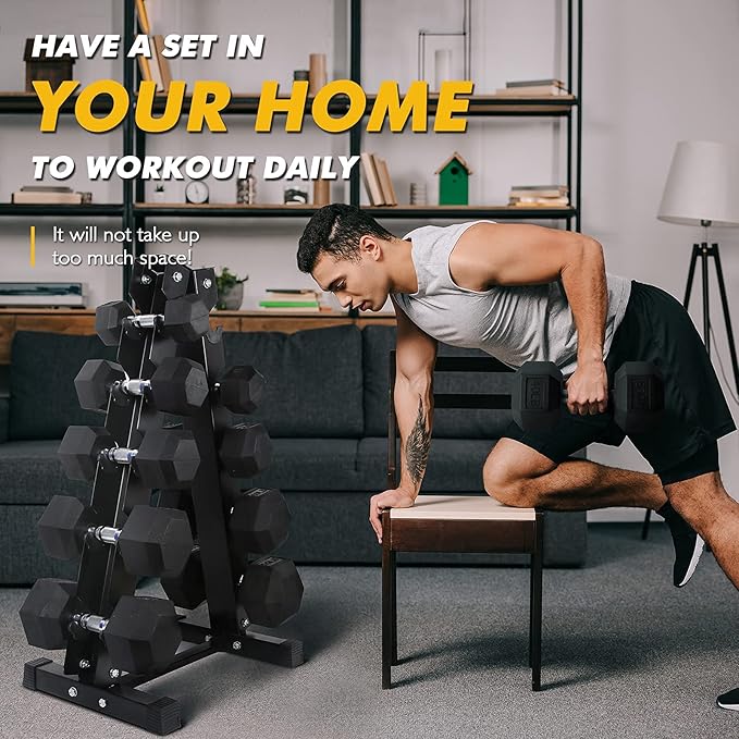 RitFit Rubber Coated Hex Dumbbell Set with Rack, 5-780LB for Home Gym Strength Training, Anti-Slip Knurled Handle, Hexagon Anti-Roll, Heavy-Duty Storage Rack