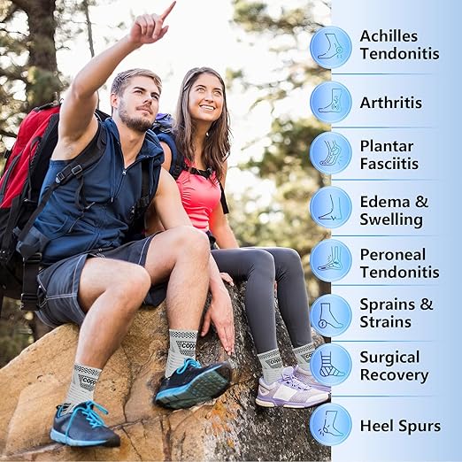 DRNAIETY Copper Ankle Brace for Men & Women - 1 Pair Adjustable Ankle Support Compression Sleeve for Plantar Fasciitis, Achilles Tendonitis, Foot Pain, Swelling, Sprains - Everyday Use (Grey, Small)