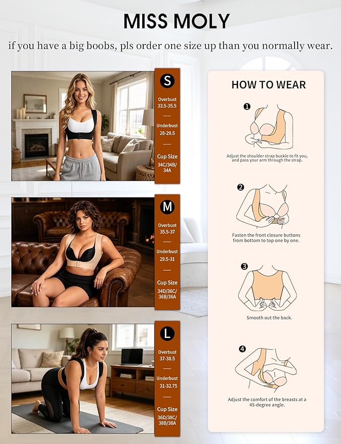 MISS MOLY Posture Corrector For Women Open Bust Chest Brace Push Up Back Support Front Closure Bra Tank Top Shapewear