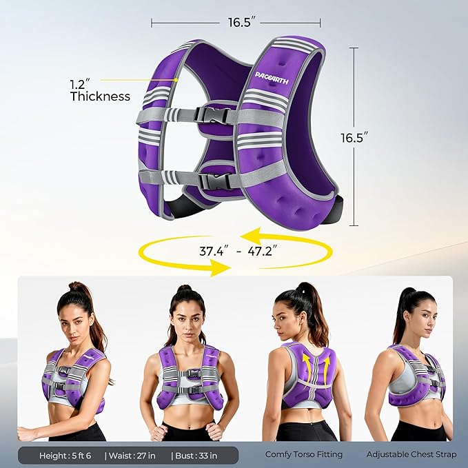 PACEARTH Weighted Vest,6lb/8lb/10lb/12lb/16lb/20lb/25lb/30lb Weight Vest with Reflective Stripe, Body Weight Vests for Women, Men, Weight Loss Workout, Strength Training, Running, Walking, Jogging