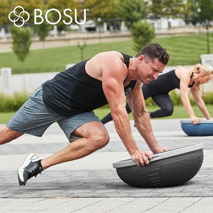 Bosu NEXGEN Balance Strength Trainer, Multi-Functional 26" Exercise Ball, Home Gym Equipment for Full Body Workouts, Black with Gray Rim