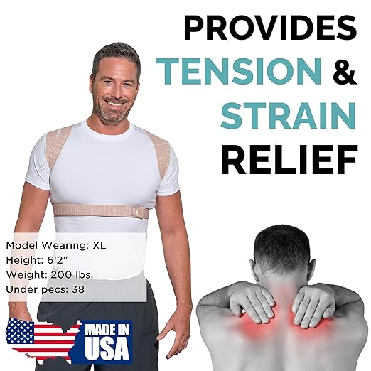 BackEmbrace Posture Corrector for Women and Men - Made in USA - Slim and Adjustable Shoulder Brace - Back Brace for Back Pain Relief - Sand Drizzle XL