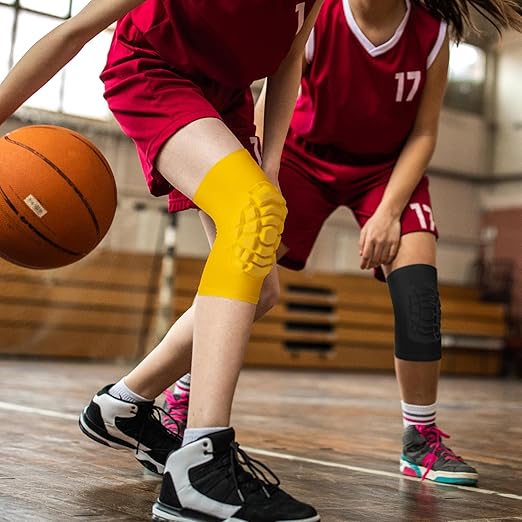Wrestling Knee Pads for Kids Youth Adult, Knee Compression Sleeve for Basketball Volleyball Football, 1 Pair Short Knee Pads Sleeves ((#2) Yellow-2pcs,Large)