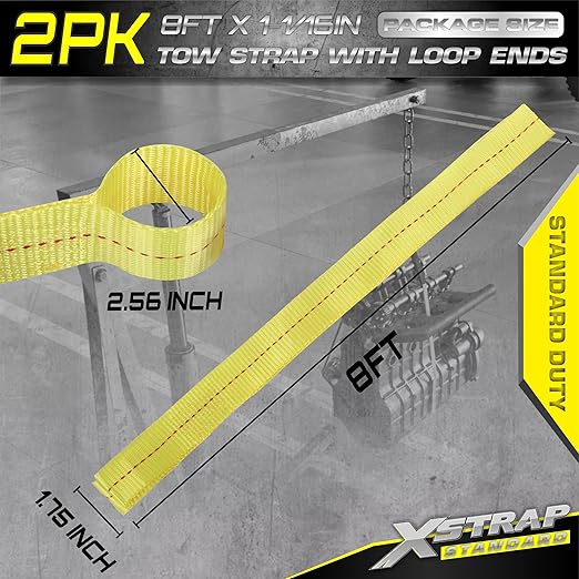 XSTRAP STANDARD 2PK 1-3/4''x 8FT Tow Straps with Loop Ends, Lifting Sling Web Strap