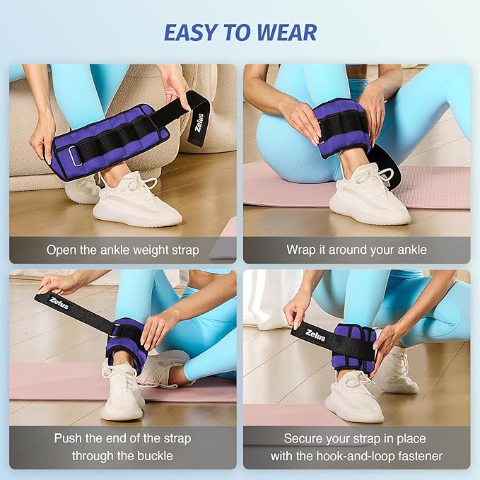 ZELUS 1 Pair Adjustable Ankle Weights, 2 4 6 8 10 lb Modularized Leg Weight Straps for Women Men, Weighted Ankle Weight Set with Removable Sandbags, 1-5 lb per Ankle Strap for Gym Yoga Jogging Walking