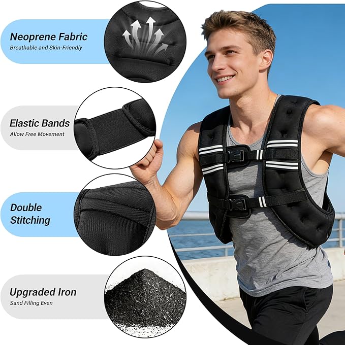 Weighted Vest, 8lb/12lb/16lb/20lb Weight Vest with Reflective Stripe for Workout, Body Weight Vests for Women, Men, Strength Training, Running, Fitness, Weight Loss, Weightlifting