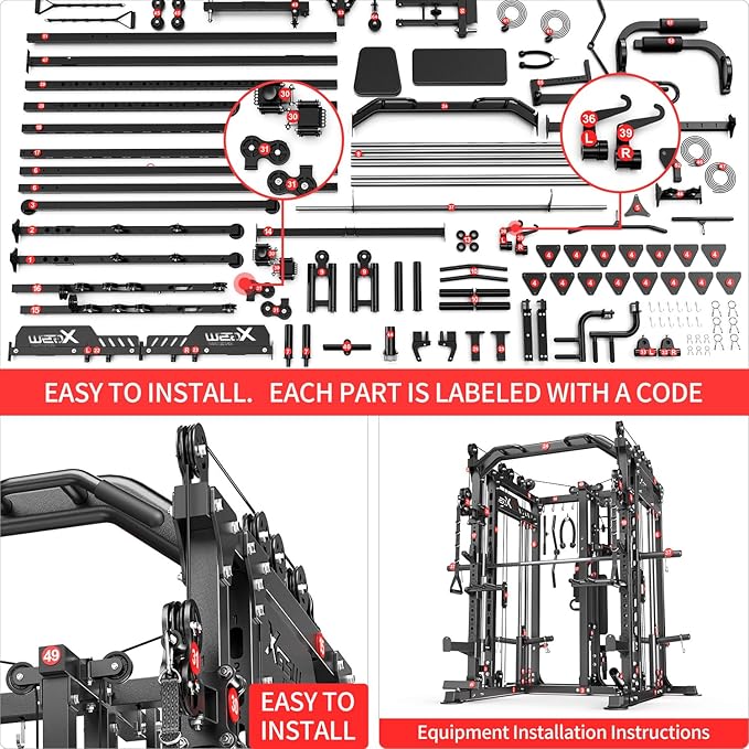 Multi-Purpose Squat Rack,Smith Machine Weight Rack Set with Cable Crossover System, Home Gym Power Racks, Power Racks and Packages