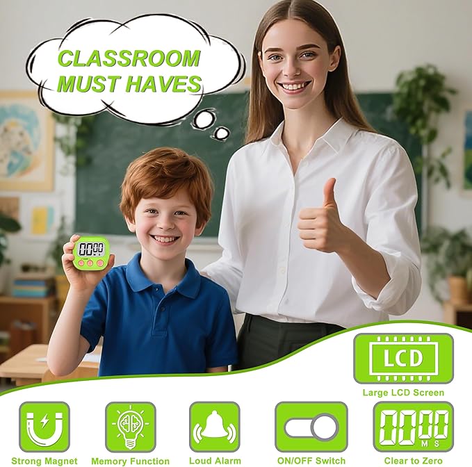Digital Timer for Kids Teacher Supplies Classroom Timer for Study Learning Management Kitchen Work Exercise-4Pack Blue Green Orange Purple