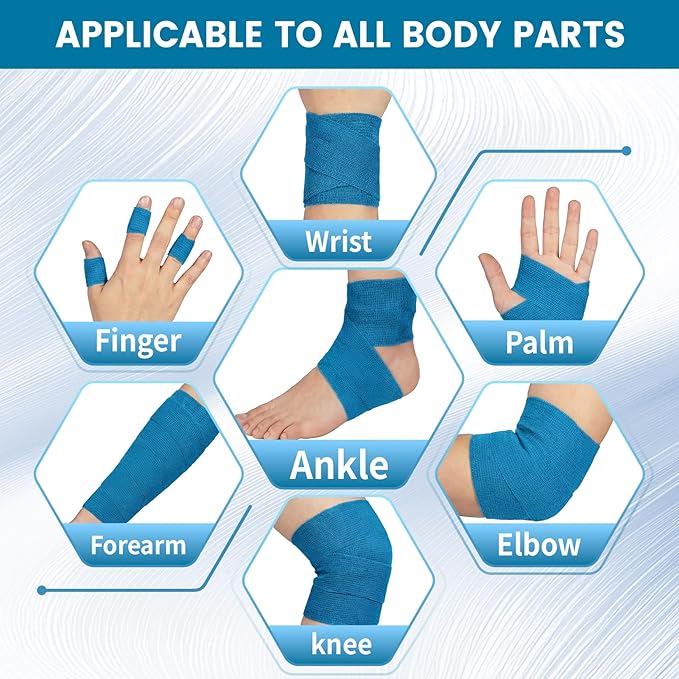 18 Pack Self Stick Bandage Wrap, Long Lasting Blue Adhesive Bandages, Flexible Breathable Self Adherent Wrap, 2 Inch Cohesive Bandage Tape, Versatile Elastic Support for Sports Wound