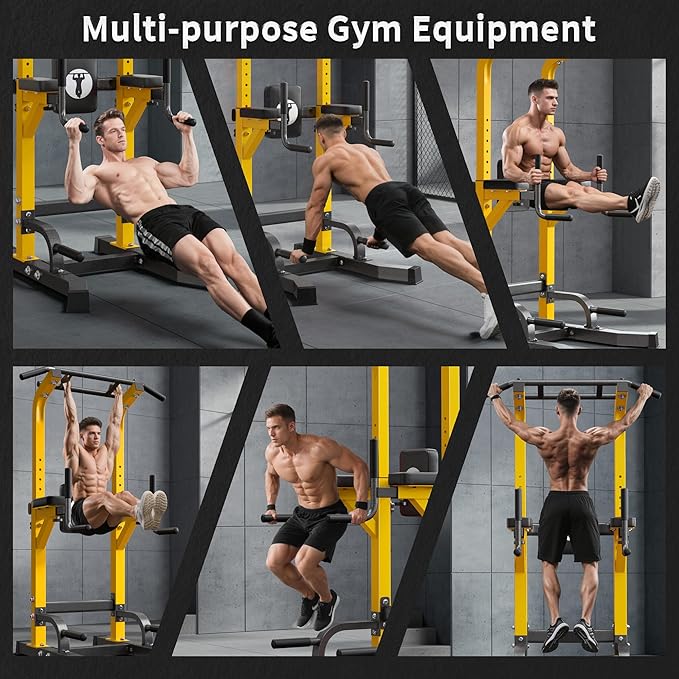 SogesHome Power Tower Pull Up Bar Dip Stand, 10 Adjustable Height Free Standing Assistive Trainer Dip Station, Multi-Function Strength Training Fitness Workout Station for Home Gym Fitness Equipment