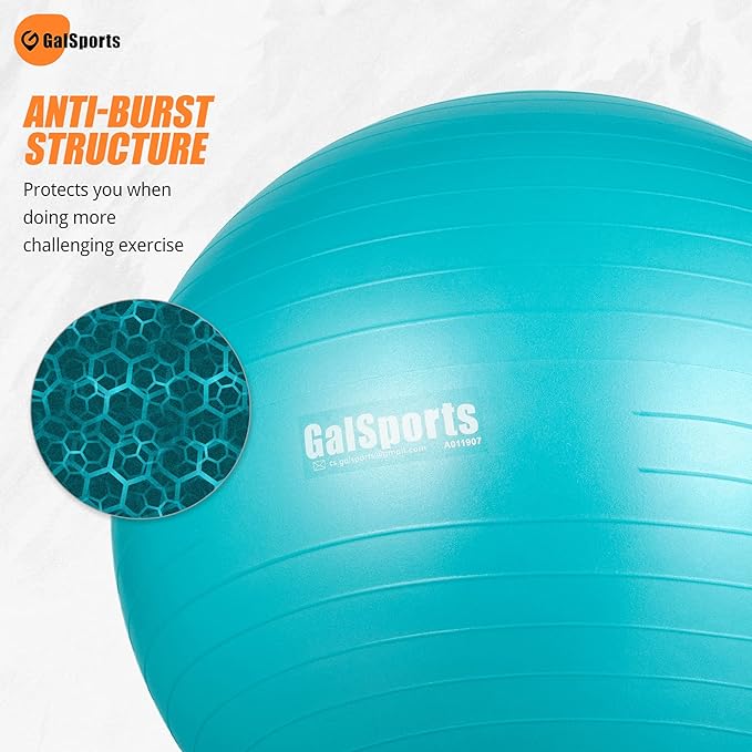 GalSports Stability Ball for Core Training & Physical Therapy – Anti-Burst, Slip-Resistant Yoga Ball for Home Gym, Pilates, Balance & Posture Improvemen