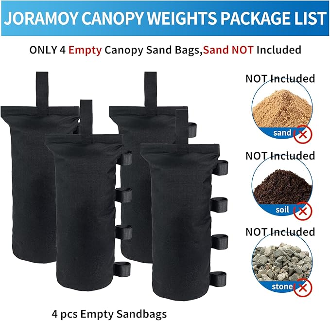 Joramoy Heavy Duty Weight Bags(150LBS) for Pop up Tent, Set of 4, Black(Without Sand)