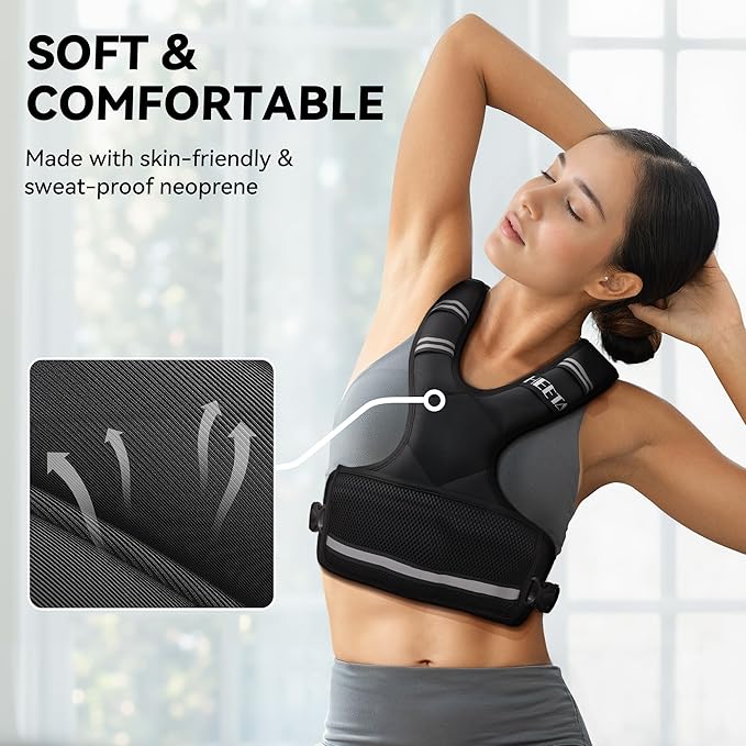 HEETA Adjustable Weighted Vest for Women Men, 4-10lbs/10-18lbs/20-32lbs Body Weight Vest Exercise Set with 6 Ironsand Weights & Reflective Strips for Walking Running Workout Cardio Strength Training