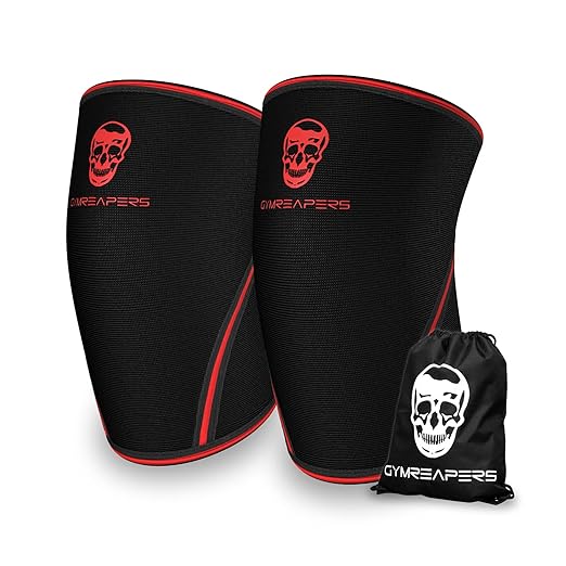 Knee Sleeves (1 Pair) Free Gym Bag - Knee Sleeve & Compression Brace for Squats, Fitness, Weightlifting, and Powerlifting - Gymreapers 7MM Sleeve Pair - For Men & Women - 1 Year Warranty (Medium)