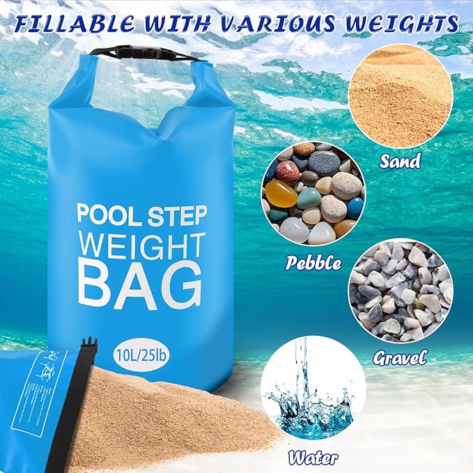 4 Pack 10L/25lb Universal Pool Step Weights 250D PVC Waterproof Swimming Pool Ladder Weights No Breaken Above Ground Pool Ladder Sand Bags, Foldable Pool Stair Weights for Pool Steps(Sky Blue)