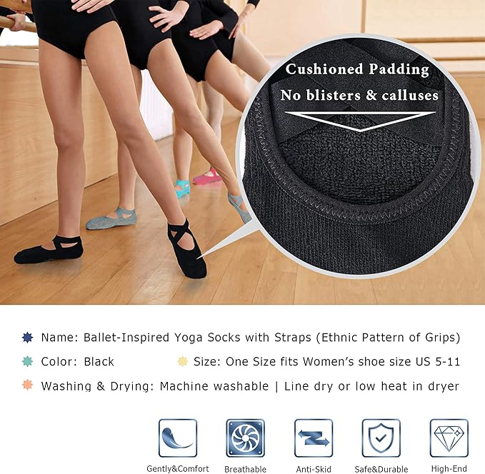 Ozaiic Pilates Socks for Women Non Slip Grip, Yoga Socks with Grippers for Barre, Hospital, Ballet, Dance, Barefoot Workout