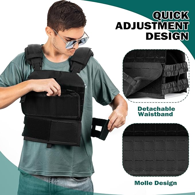 Adjustable Weighted Vest for Men Women – Tactical Vest for Rucking, HIIT & CrossFit, Fits 10x12 Plates, 600D Breathable Weight Vest & Exercise Vest for Strength Training, Weights Not Included
