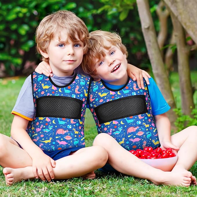 Janmercy Weighted Vest for Kids Ages 4 to 7 and Ages 8+ Boy Girl Adjustable Breathable Compression Vest for Processing Issue(Dinosaur,Small,Dark Blue)